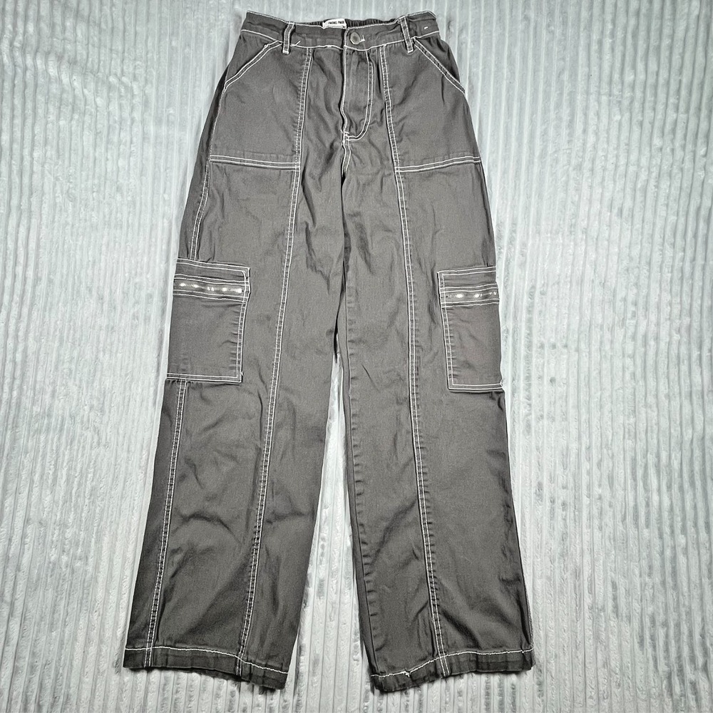 Rachel Paige Wide Leg Cargo Pants Women's S Elastic Waist‎ Baggy Skater Gray